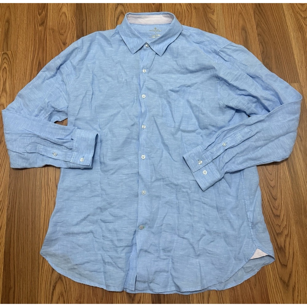 Lilly Pulitzer Addison 100% Linen Shirt Mens Large Light Blue Long Sleeve Pocket
